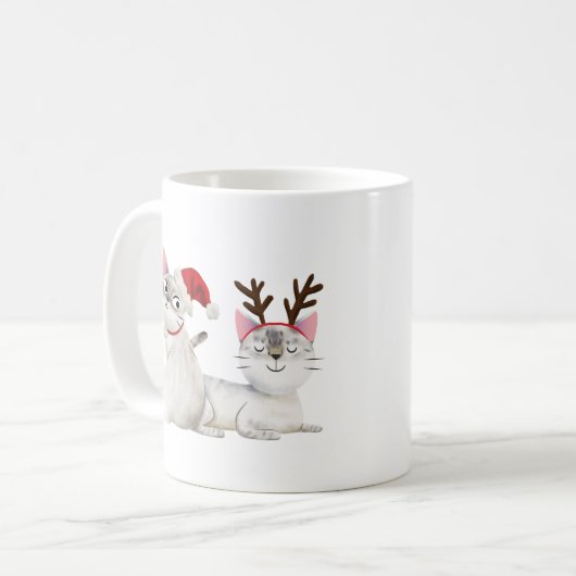 Mug Chat de Noël chaton Santa Hat & Antlers (Devant gauche)