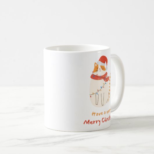 Mug Chat de Noël en chapeau de Noël enveloppé de lumiè (Devant droit)