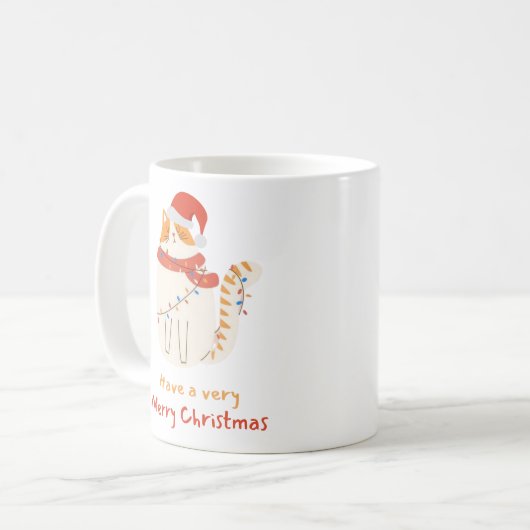 Mug Chat de Noël en chapeau de Noël enveloppé de lumiè (Devant gauche)