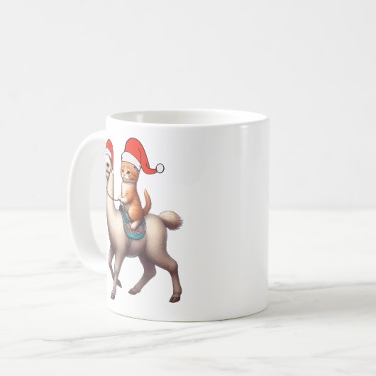 Mug Chat de Noël équitation Llama, Xmas Llama et Kitte (Devant gauche)