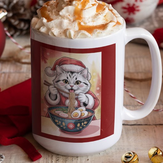 Mug Chat de Noël mangeant du Ramen Vacances Japonaises