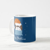 Mug Chat de Noël mignon à Santa Hat & Snowflakes Bleu (Devant gauche)