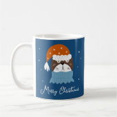 Mug Chat de Noël mignon à Santa Hat & Snowflakes Bleu (Gauche)