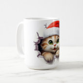 Mug Chat de Noël mignon à travers le mur illustré (Devant gauche)