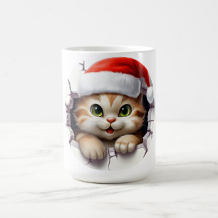 Mug Chat de Noël mignon à travers le mur illustré