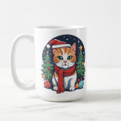 Mug Chat de Noël mignon avec arbres Festif (Gauche)