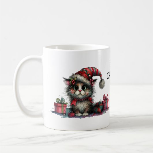 Mug Chat de Noël mignon avec des présentateurs Chaton  (Gauche)
