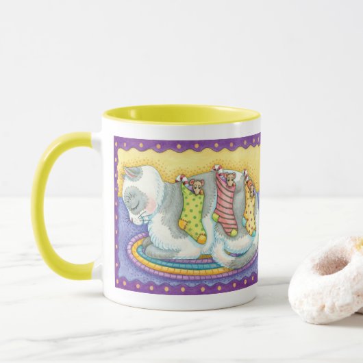 Mug Chat de Noël mignon dormant avec des souris dans l (Avec donut)