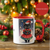 Mug Chat de Noël noir en Jupe rouge et verte