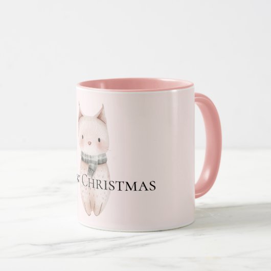 Mug Chat de Noël rose vif (Devant droit)