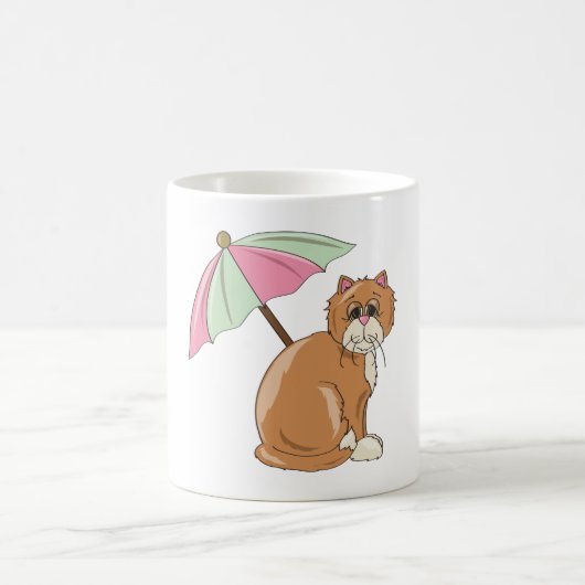 Mug Chat de plage avec parapluie rose et vert (Centre)