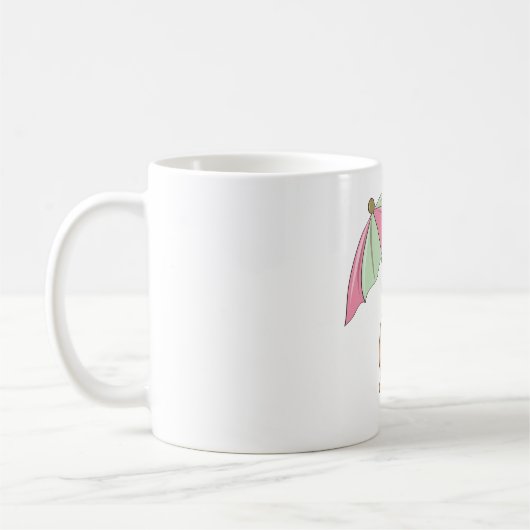 Mug Chat de plage avec parapluie rose et vert (Gauche)