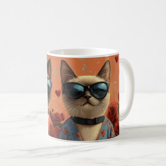 Mug Chat de Siamese avec coeur Roses Saint-Valentin (Devant droit)