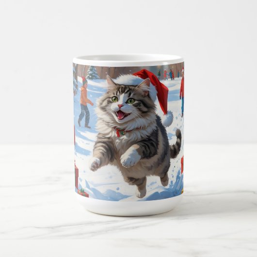 Mug Chat de Sibérie courant dans la neige avec Casquet (Centre)