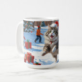 Mug Chat de Sibérie courant dans la neige avec Casquet (Devant gauche)