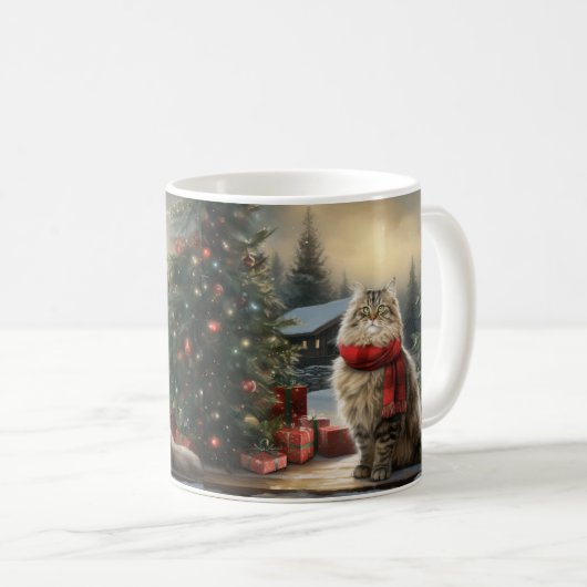 Mug Chat de Sibérie en Noël de Neige (Devant droit)