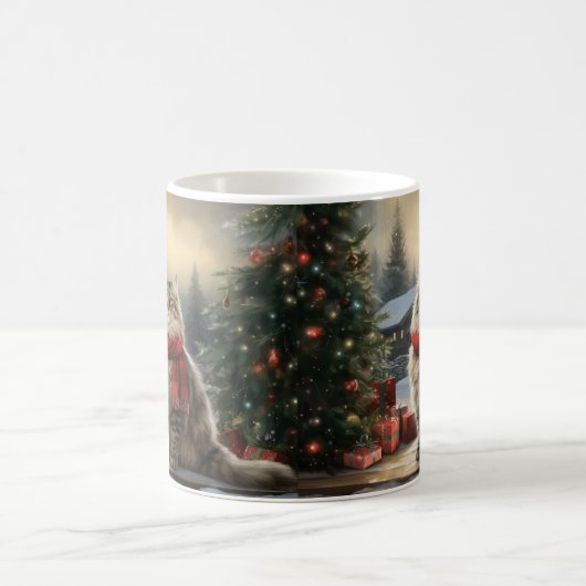 Mug Chat de Sibérie en Noël de Neige (Centre)