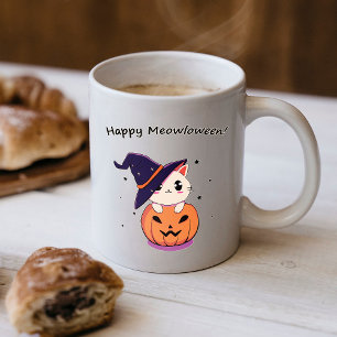 Mug Chat de sorcière Kawaii adorable dans une citrouil