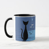 Mug Chat d'espace du milieu du siècle en bleu (Gauche)