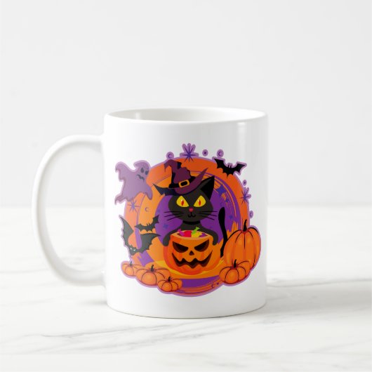 Mug Chat D'Halloween Et Citrouilles (Gauche)