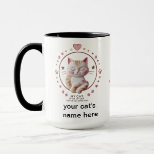 Mug Chat Doux et Calme - Coupe Combo Coeur Rose