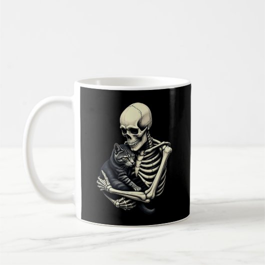 Mug Chat drôle de Halloween qui étreint un squelette p (Gauche)