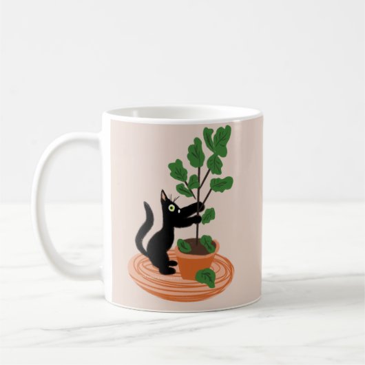 Mug Chat drôle Figuier Arbre Plantes en pot Dessinés à (Gauche)