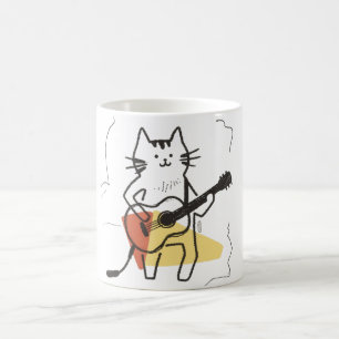Mug Chat Drôle Jouant de la Guitare Amateur de Musique