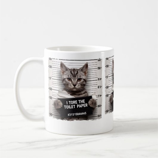 Mug Chat drôle Mugshot Mischievous Kitty Humour Chat (Gauche)