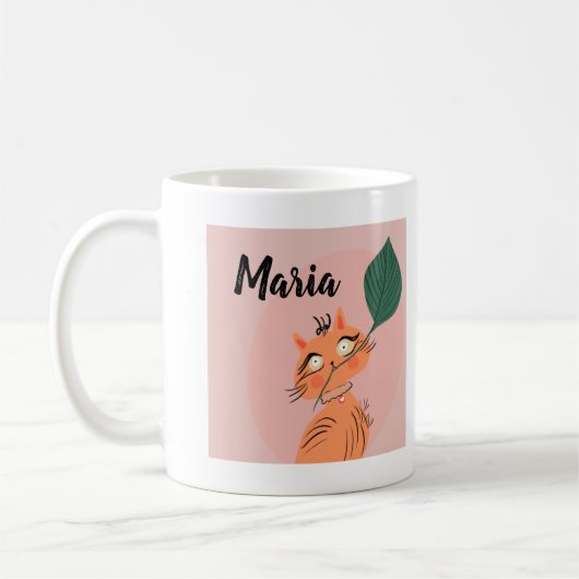 Mug Chat drôle plante feuille dessin animé (Gauche)