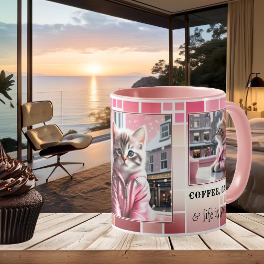 Mug Chat drôle rose doux
