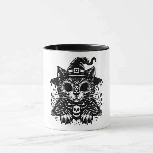 Mug Chat éffrayant portant sorcière Casquette Hallowee (Centre)