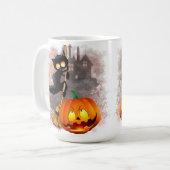 Mug Chat effrayé par Citrouille Fun Halloween caractèr (Devant gauche)