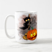 Mug Chat effrayé par Citrouille Fun Halloween caractèr (Gauche)