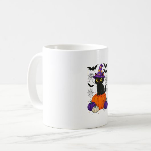 Mug Chat en sorcière noire mignonne Citrouille Hallowe (Devant gauche)