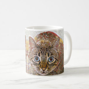 Mug chat en vitrail regardant les yeux bleus