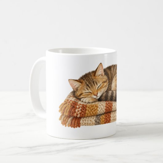 Mug Chat endormi sur une couverture tricotée (Devant gauche)