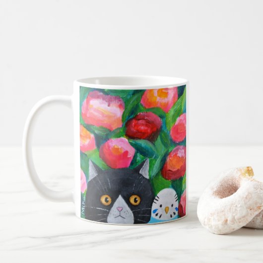 Mug Chat et bleu bougie mignonne animal de compagnie A (Avec donut)