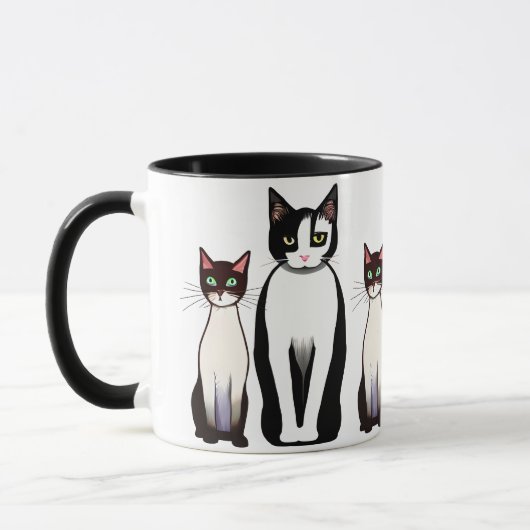 Mug Chat et chaton noir et blanc rétro moderne (Gauche)