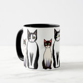 Mug Chat et chaton noir et blanc rétro moderne (Devant gauche)