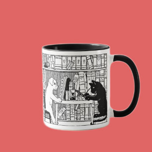 Mug Chat et chien à la bibliothèque