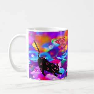 Mug Chat et oiseau sur fond coloré