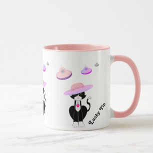 Mug Chat et soucoupes volantes chanceux de smoking
