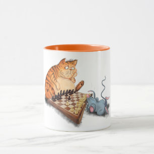 Mug Chat et souris Jouer aux échecs Dessin amusant 