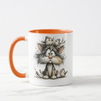 Mug Chat fantaisiste avec des oiseaux