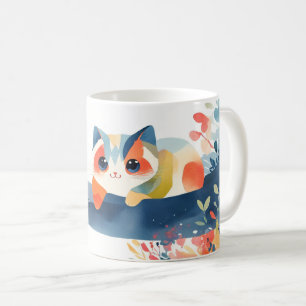 Mug Chat Fantaisiste dans un Jardin de Fleurs en Fleur