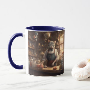 Mug Chat fantaisiste travaille dans une vieille épicer