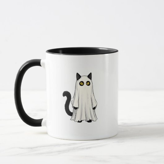 Mug Chat fantôme drôle Halloween noir (Gauche)