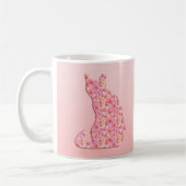 Mug Chat Fleur - corail orange et rose (Gauche)