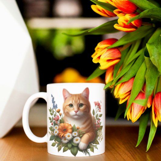 Mug Chat & Fleurs à l'aquarelle